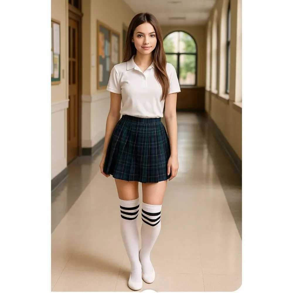 White Thigh-High Socks With Black 3-Stripe Over-Knee-One Size - Picture 3 of 8